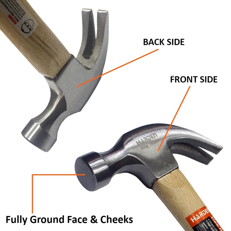Harden 500 Grams Carbon Steel Claw Hammer with Oak Wood Handle Professional Series 590205 - Image 5