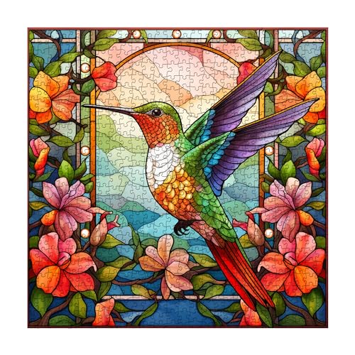 PPuzzling Hummingbird Puzzles for Adults 1000 Pieces Stained Glass Spring Bird Flower Impossible Art Puzzle Hard Challenging Bird Garden Jigsaw Puzzle as Home Wall Art Decor - Image 1
