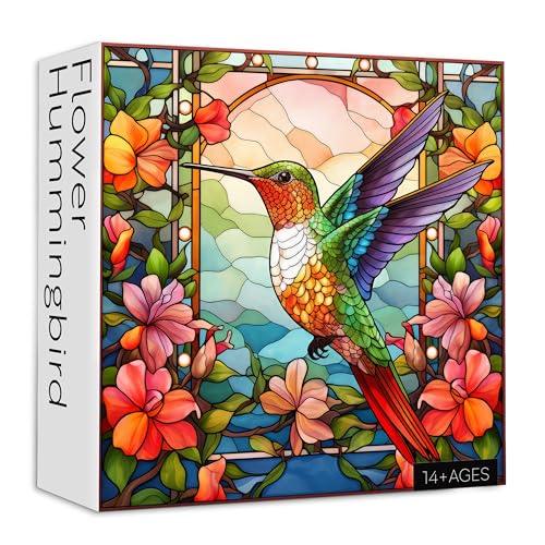 PPuzzling Hummingbird Puzzles for Adults 1000 Pieces Stained Glass Spring Bird Flower Impossible Art Puzzle Hard Challenging Bird Garden Jigsaw Puzzle as Home Wall Art Decor - Image 5