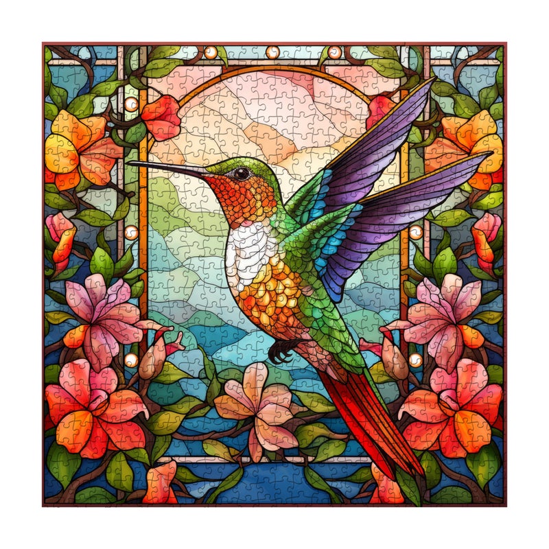 PPuzzling Hummingbird Puzzles for Adults 1000 Pieces Stained Glass Spring Bird Flower Impossible Art Puzzle Hard Challenging Bird Garden Jigsaw Puzzle as Home Wall Art Decor - Image 3