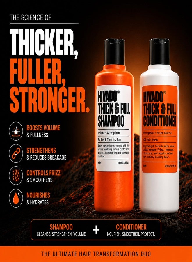 HIVADO Thick & Full Hair Care Combo for Men | Shampoo 250ml + Conditioner 250ml | For Thinning & Limp Hair | Boosts Volume, Density & Strength | Sulfate & Paraben Free - Image 2