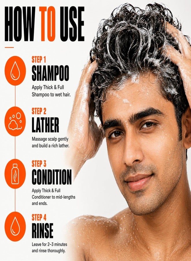 HIVADO Thick & Full Hair Care Combo for Men | Shampoo 250ml + Conditioner 250ml | For Thinning & Limp Hair | Boosts Volume, Density & Strength | Sulfate & Paraben Free - Image 5