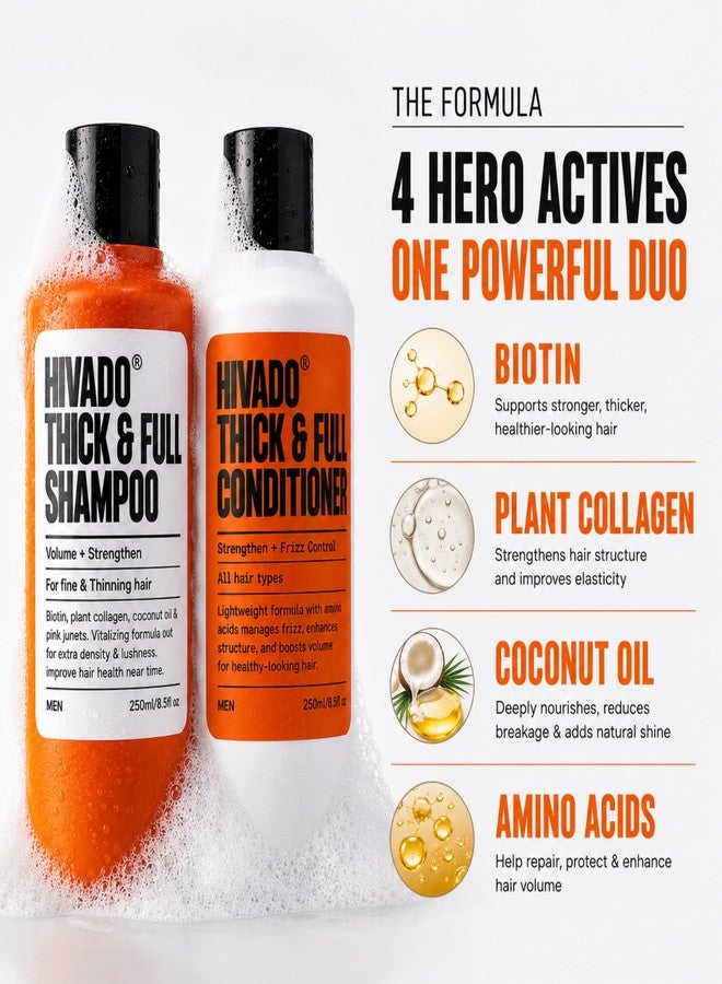 HIVADO Thick & Full Hair Care Combo for Men | Shampoo 250ml + Conditioner 250ml | For Thinning & Limp Hair | Boosts Volume, Density & Strength | Sulfate & Paraben Free - Image 4