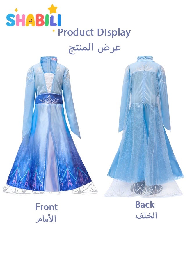 شبيلي فستان ملكة الثلج للبنات – فستان تول أزرق مع طقم إكسسوارات (تاج، عصا، عقد، قفازات)، بأسلوب أميرة الجليد، زي تنكر للأطفال بمقاسات 100–150 سم، فستان حفلة فاخر للبنات، مثالي للتنكر والحفلات والتصوير - Image 3