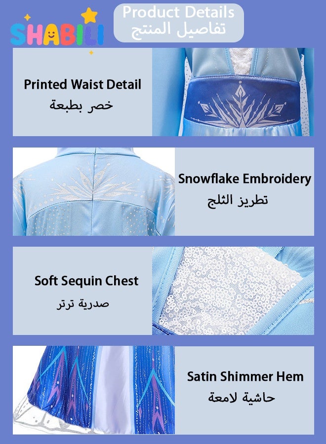 شبيلي فستان ملكة الثلج للبنات – فستان تول أزرق مع طقم إكسسوارات (تاج، عصا، عقد، قفازات)، بأسلوب أميرة الجليد، زي تنكر للأطفال بمقاسات 100–150 سم، فستان حفلة فاخر للبنات، مثالي للتنكر والحفلات والتصوير - Image 5