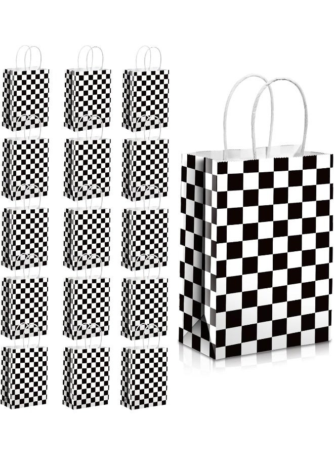 Epakh 16 Pcs Checkered Racing Treat Bags Race Car Party Favors Bag with Handles Black and White Checkered Racing Flag Candy Bags Goodie Bags for Race Car Themed Birthday Party Supplies - Image 1