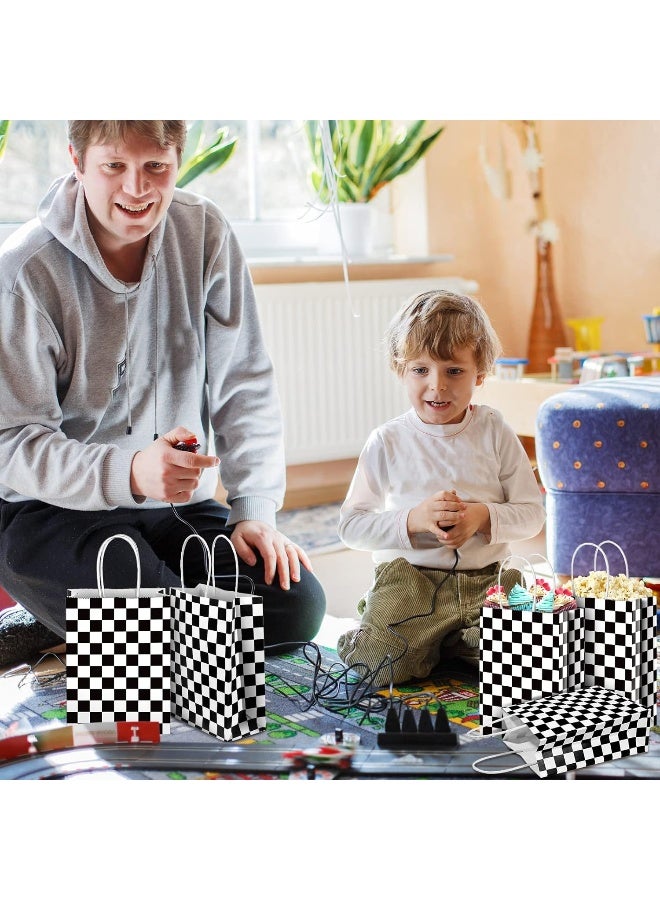 Epakh 16 Pcs Checkered Racing Treat Bags Race Car Party Favors Bag with Handles Black and White Checkered Racing Flag Candy Bags Goodie Bags for Race Car Themed Birthday Party Supplies - Image 4