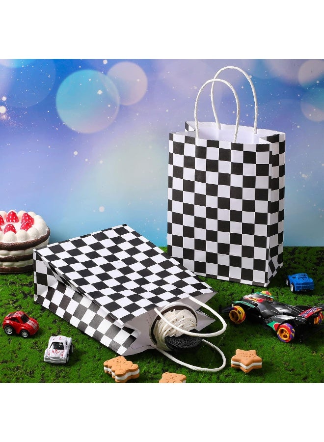 Epakh 16 Pcs Checkered Racing Treat Bags Race Car Party Favors Bag with Handles Black and White Checkered Racing Flag Candy Bags Goodie Bags for Race Car Themed Birthday Party Supplies - Image 5