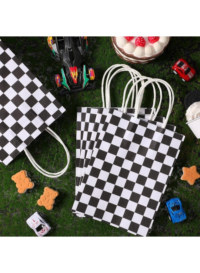 Epakh 16 Pcs Checkered Racing Treat Bags Race Car Party Favors Bag with Handles Black and White Checkered Racing Flag Candy Bags Goodie Bags for Race Car Themed Birthday Party Supplies - Image 3