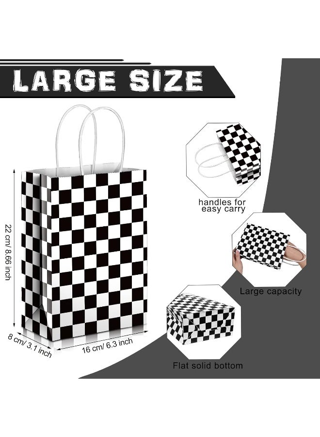 Epakh 16 Pcs Checkered Racing Treat Bags Race Car Party Favors Bag with Handles Black and White Checkered Racing Flag Candy Bags Goodie Bags for Race Car Themed Birthday Party Supplies - Image 2