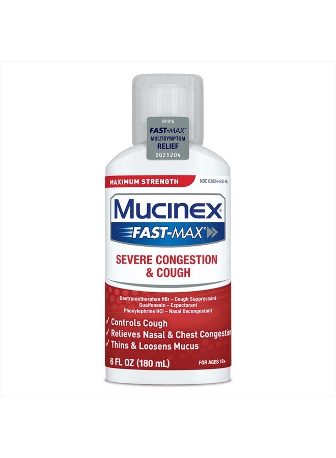 MUCINEX Fast-Max Severe Congestion & Cough Medicine, Maximum Strength Symptom Relief, Over-The-Counter Medication, Cold Medicine, Cough Suppressant, Expectorant, Nasal Decongestant, FSA/HSA, 6 FL OZ - Image 1