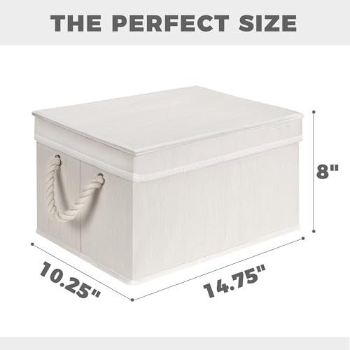 Storage Standard Set of 3 Fabric Bins for Organization - Foldable & Stackable With Lid & Rope Handles - Collapsible Fabric Storage Cubes Lightweight & Sturdy Bottom, Space Saving Collapsible Bin, Ivory - Image 3