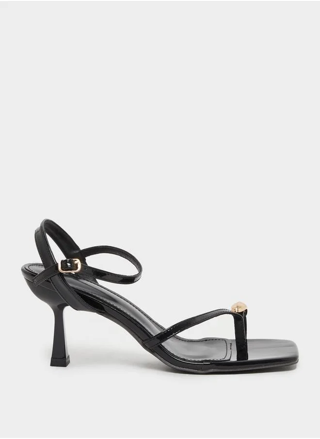 Styli Metal Trim Ankle Strap Stiletto Heel Sandals