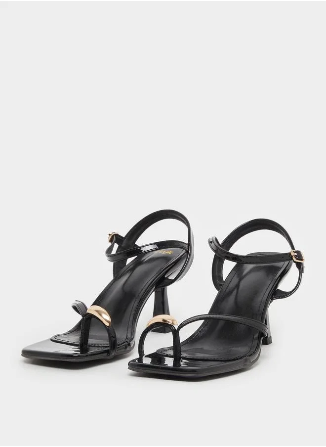 Styli Metal Trim Ankle Strap Stiletto Heel Sandals