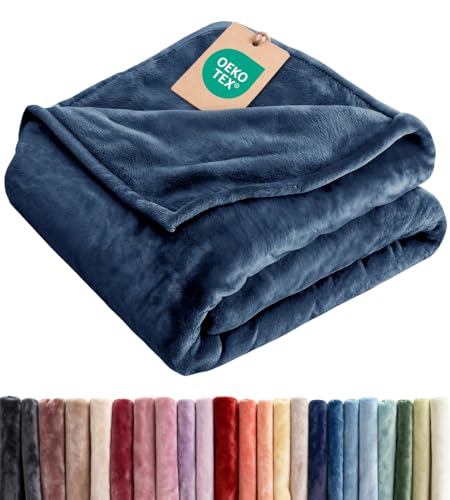 CGK Unlimited Ultra Soft Fleece Blanket Throw Size Flannel Fleece Luxury Throw Blanket Lightweight for Couch Bed Chair Thick Warm and Breathable All Season Cozy Fuzzy AntiStatic Microplush Bedding Navy - Image 1