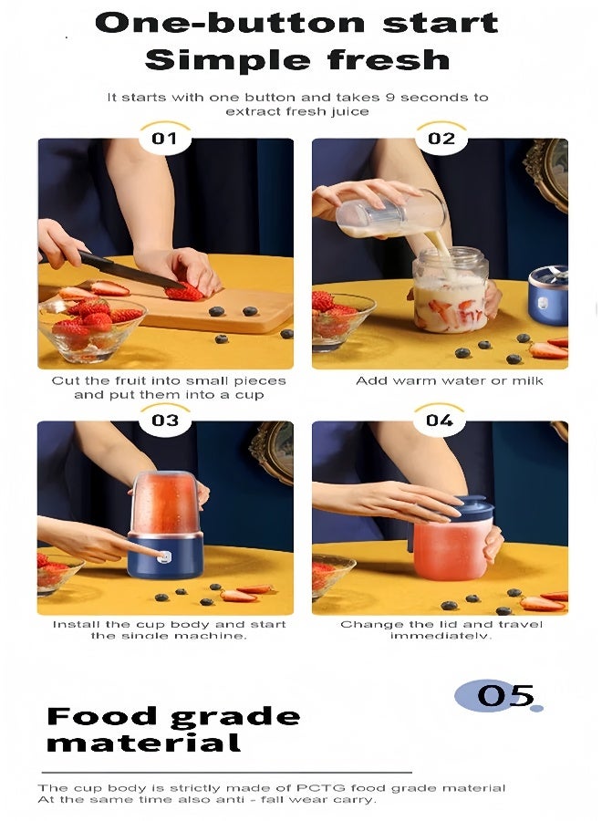 توبليو خلاط رياضي صغير ومحمول وصانع سموذي سعة 400 مل، قابل لإعادة الشحن عبر USB بسعة 1500 مللي أمبير، 70 واط، 21000 هرتز، أزرق/شفاف - Image 3