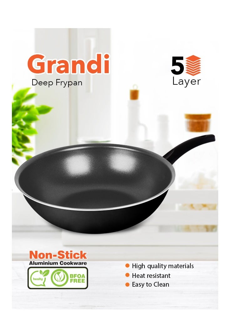 Grandi Wok Pan  Aluminum Stir Fry Pan Non-Stick Surface PFOA Free Black 28 cm  - Image 1
