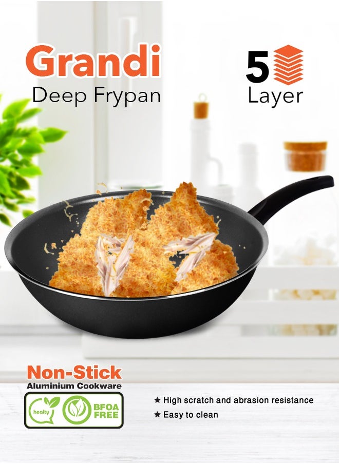 Grandi Wok Pan  Aluminum Stir Fry Pan Non-Stick Surface PFOA Free Black 28 cm  - Image 2