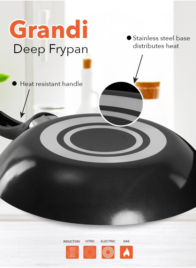 Grandi Wok Pan  Aluminum Stir Fry Pan Non-Stick Surface PFOA Free Black 28 cm  - Image 4