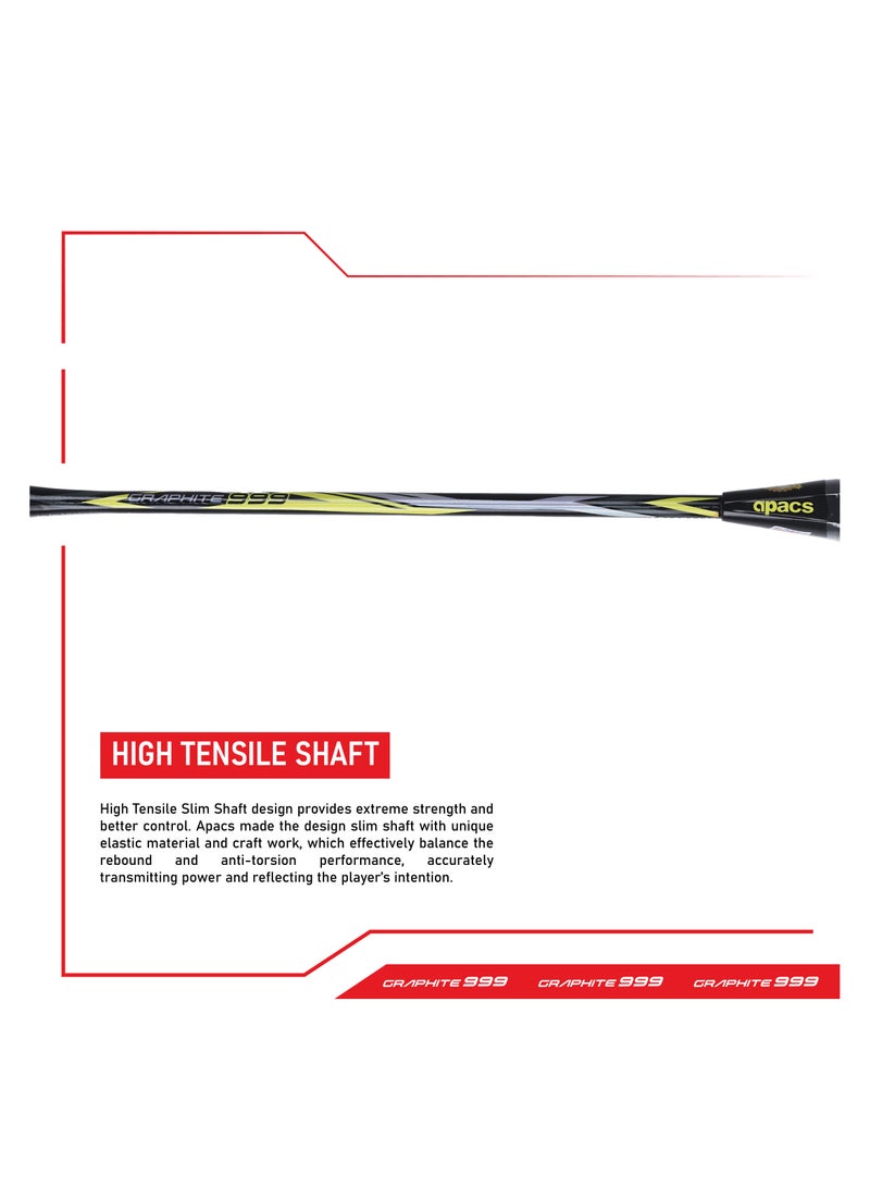 Apacs Graphite 999 Unstrung Badminton Racket – Ultra-Durable Japanese Graphite Frame, Lightweight, 30 LBS Max Tension, High-Speed Performance, Comfortable 4-inch Grip, Full Cover  - Image 4