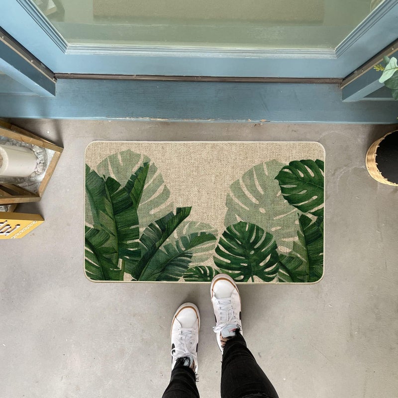 Baccessor Spring Door mat Outdoor Outside Entrance Summer Welcome Mat Indoor Monstera Leaf Decorative Front Door Mat Anti-Slip Rubber for Seasonal Holiday Kitchen Floor Decoration 17 x 29 Inch - Image 2