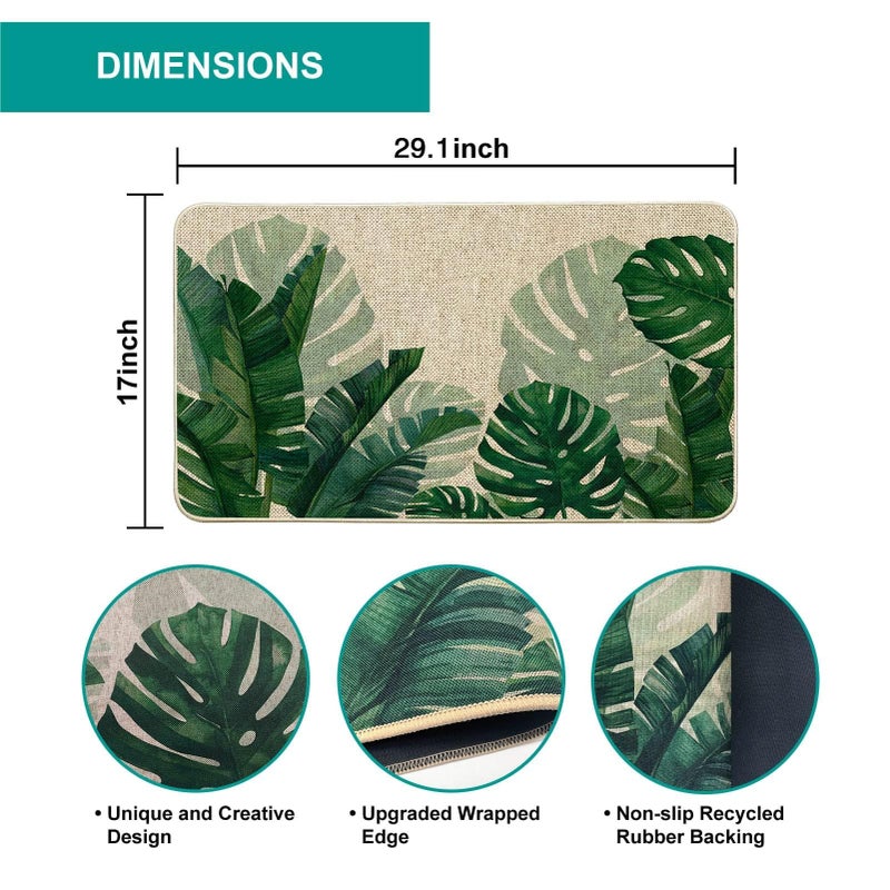Baccessor Spring Door mat Outdoor Outside Entrance Summer Welcome Mat Indoor Monstera Leaf Decorative Front Door Mat Anti-Slip Rubber for Seasonal Holiday Kitchen Floor Decoration 17 x 29 Inch - Image 5