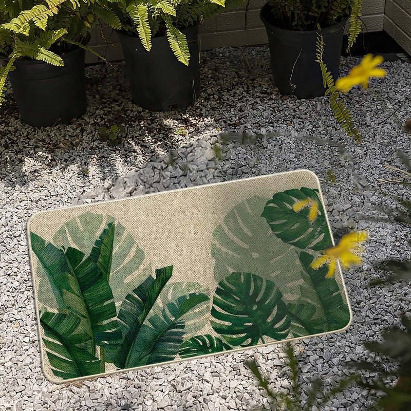 Baccessor Spring Door mat Outdoor Outside Entrance Summer Welcome Mat Indoor Monstera Leaf Decorative Front Door Mat Anti-Slip Rubber for Seasonal Holiday Kitchen Floor Decoration 17 x 29 Inch - Image 3