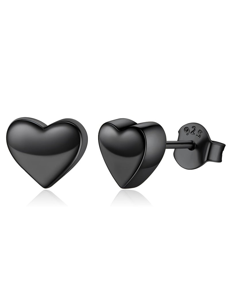 ChicSilver Black Heart Earrings for Women Sterling Silver Heart stud Earrings Hypoallergenic Black Earring 7MM - Image 1