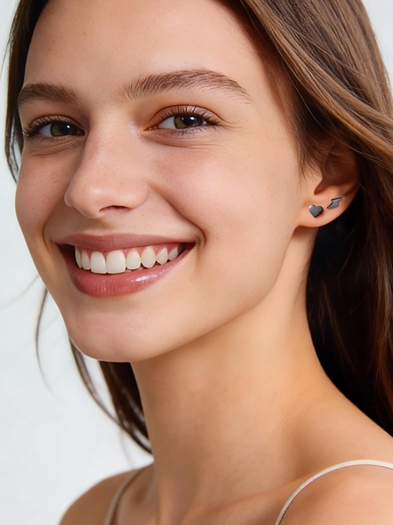 ChicSilver Black Heart Earrings for Women Sterling Silver Heart stud Earrings Hypoallergenic Black Earring 7MM - Image 3