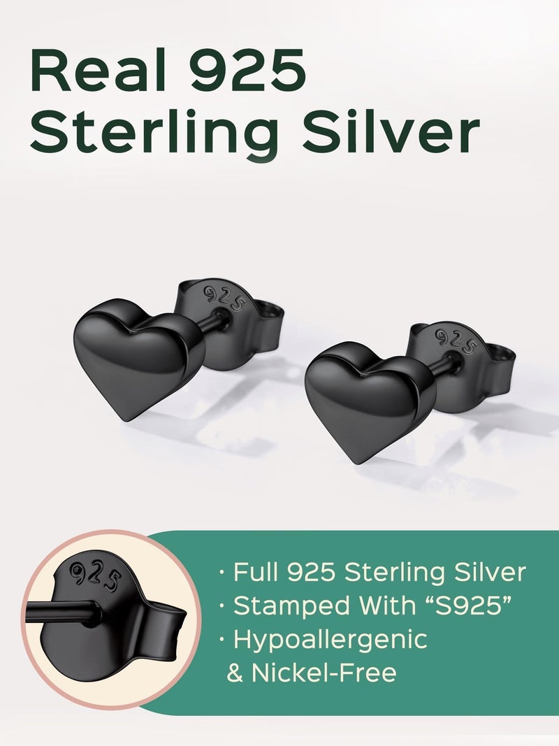 ChicSilver Black Heart Earrings for Women Sterling Silver Heart stud Earrings Hypoallergenic Black Earring 7MM - Image 4