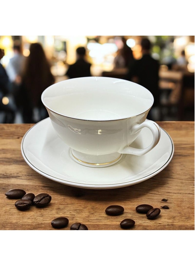 White ceramic coffee cup and saucer set - Image 1