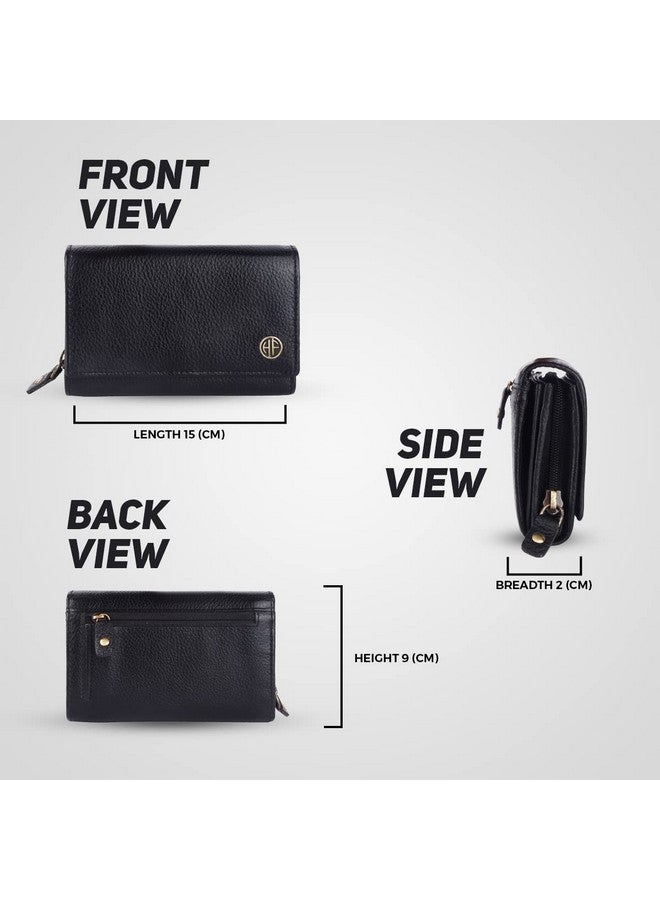  هاموندز فلاي كاتشر محفظة HAMMONDS FLYCATCHER للنساء - محفظة جلدية أصلية سوداء للنساء مع حماية RFID و8 فتحات للبطاقات و5 أقسام - محفظة نسائية بإغلاق بزر - محفظة نسائية للاستخدام اليومي - Image 2