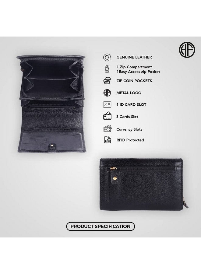  هاموندز فلاي كاتشر محفظة HAMMONDS FLYCATCHER للنساء - محفظة جلدية أصلية سوداء للنساء مع حماية RFID و8 فتحات للبطاقات و5 أقسام - محفظة نسائية بإغلاق بزر - محفظة نسائية للاستخدام اليومي - Image 3