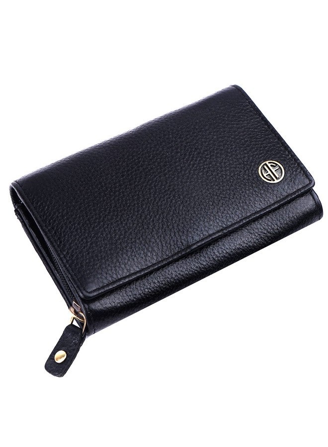  هاموندز فلاي كاتشر محفظة HAMMONDS FLYCATCHER للنساء - محفظة جلدية أصلية سوداء للنساء مع حماية RFID و8 فتحات للبطاقات و5 أقسام - محفظة نسائية بإغلاق بزر - محفظة نسائية للاستخدام اليومي - Image 1