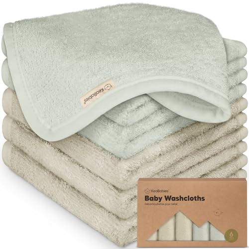 KeaBabies 6-Pack Baby Washcloths – Soft Absorbent Viscose from Bamboo Washcloths for Face, Body, Baby Towels for Newborn, Kids, Toddlers, Infant,Gentle on Sensitive Skin,10x10 Reusable Face Towels(Sto