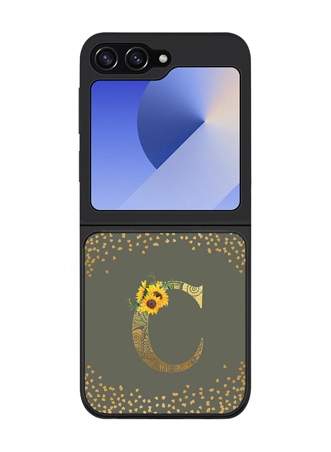 Stylizedd Rugged Black edge case for Samsung Galaxy Z Flip7 FE, Slim fit Case Cover - Custom Monogram Initial Letter Floral Pattern Alphabet - C (Olive Green ) - Image 1