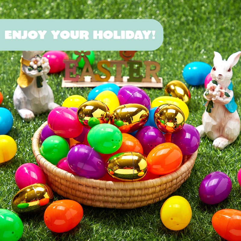 JOYIN 300PCS Easter Eggs, Plastic 2.3" 294PCS Colorful with 6PCS Golden Eggs Bulk Empty Fillable for Easter Hunt Party Favor Basket Stuffers Filler Classroom Prize Supplies Decor - Image 5