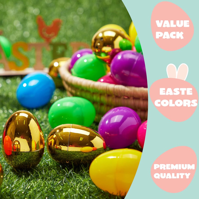 JOYIN 300PCS Easter Eggs, Plastic 2.3" 294PCS Colorful with 6PCS Golden Eggs Bulk Empty Fillable for Easter Hunt Party Favor Basket Stuffers Filler Classroom Prize Supplies Decor - Image 2