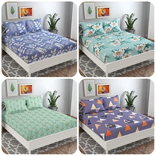 VAS COLLECTIONS Double Bedsheet Combo (Pack of 4) | Soft Brushed Glace Cotton 160 TC - Set of 4 bedsheet with 8 Pillow Cover - Breathable & Wrinkle Free - 12 Pcs Set | Floral - Grey & Red - Image 1