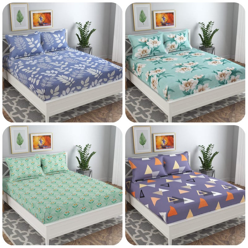 VAS COLLECTIONS Double Bedsheet Combo (Pack of 4) | Soft Brushed Glace Cotton 160 TC - Set of 4 bedsheet with 8 Pillow Cover - Breathable & Wrinkle Free - 12 Pcs Set | Floral - Grey & Red - Image 4