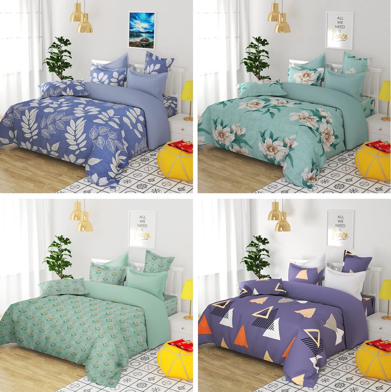 VAS COLLECTIONS Double Bedsheet Combo (Pack of 4) | Soft Brushed Glace Cotton 160 TC - Set of 4 bedsheet with 8 Pillow Cover - Breathable & Wrinkle Free - 12 Pcs Set | Floral - Grey & Red - Image 3