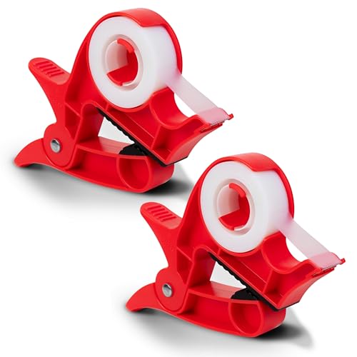 Wrap Buddies Tabletop Gift Wrapping Tool with Tape Dispenser – Set of 2 Adjustable Wrapping Paper Table Clamps with Craft Tape Dispenser - Perfect for Holidays and Crafting - Cherry Red - Image 1