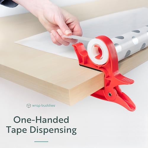 Wrap Buddies Tabletop Gift Wrapping Tool with Tape Dispenser – Set of 2 Adjustable Wrapping Paper Table Clamps with Craft Tape Dispenser - Perfect for Holidays and Crafting - Cherry Red - Image 3