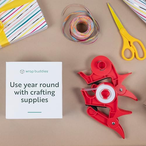 Wrap Buddies Tabletop Gift Wrapping Tool with Tape Dispenser – Set of 2 Adjustable Wrapping Paper Table Clamps with Craft Tape Dispenser - Perfect for Holidays and Crafting - Cherry Red - Image 4