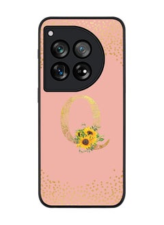 Rugged Black edge case for OnePlus 12R / OnePlus Ace 3 5G, Slim fit Soft Cover Custom Monogram Initial Letter Floral Pattern Alphabet - Q (Rose Pink)