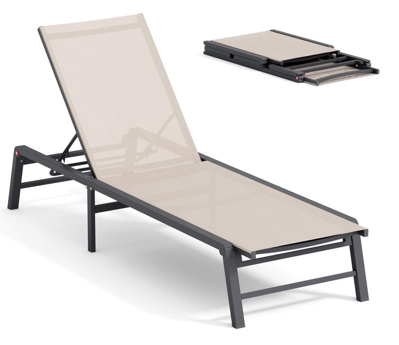 FHVIT Aluminum Chaise Lounge Chair Outdoor, Foldable Patio Lounge Chair Assemble-Free, Pool Lounge Chairs with 5 Adjustable Backrest, Outdoor Lounge Chairs for Outside Poolside Beach Lawn Beige - Image 1