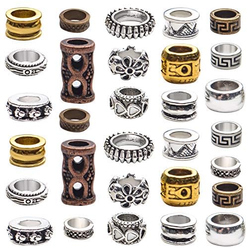 Jdesun 30 Pieces Tibetan Style Metal Beads Dreadlock Beads Large Hole Rodelle Round Loose Beads for Necklace Bracelet Jewelry Making Accessories Hair Decoration - Image 2