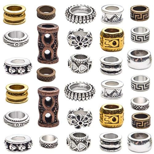 Jdesun 30 Pieces Tibetan Style Metal Beads Dreadlock Beads Large Hole Rodelle Round Loose Beads for Necklace Bracelet Jewelry Making Accessories Hair Decoration - Image 1