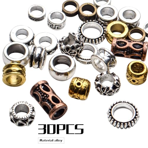 Jdesun 30 Pieces Tibetan Style Metal Beads Dreadlock Beads Large Hole Rodelle Round Loose Beads for Necklace Bracelet Jewelry Making Accessories Hair Decoration - Image 4