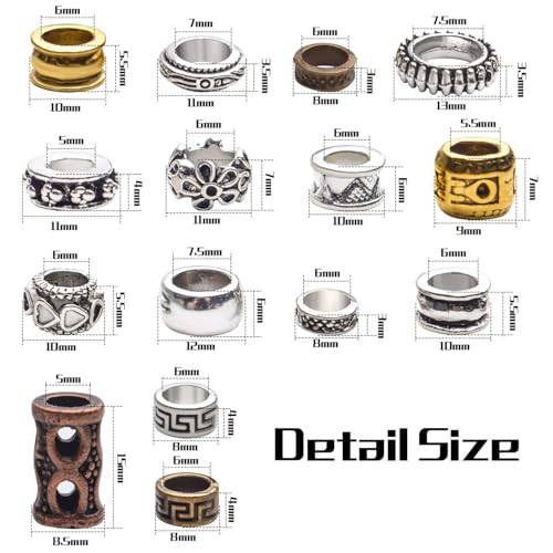 Jdesun 30 Pieces Tibetan Style Metal Beads Dreadlock Beads Large Hole Rodelle Round Loose Beads for Necklace Bracelet Jewelry Making Accessories Hair Decoration - Image 3